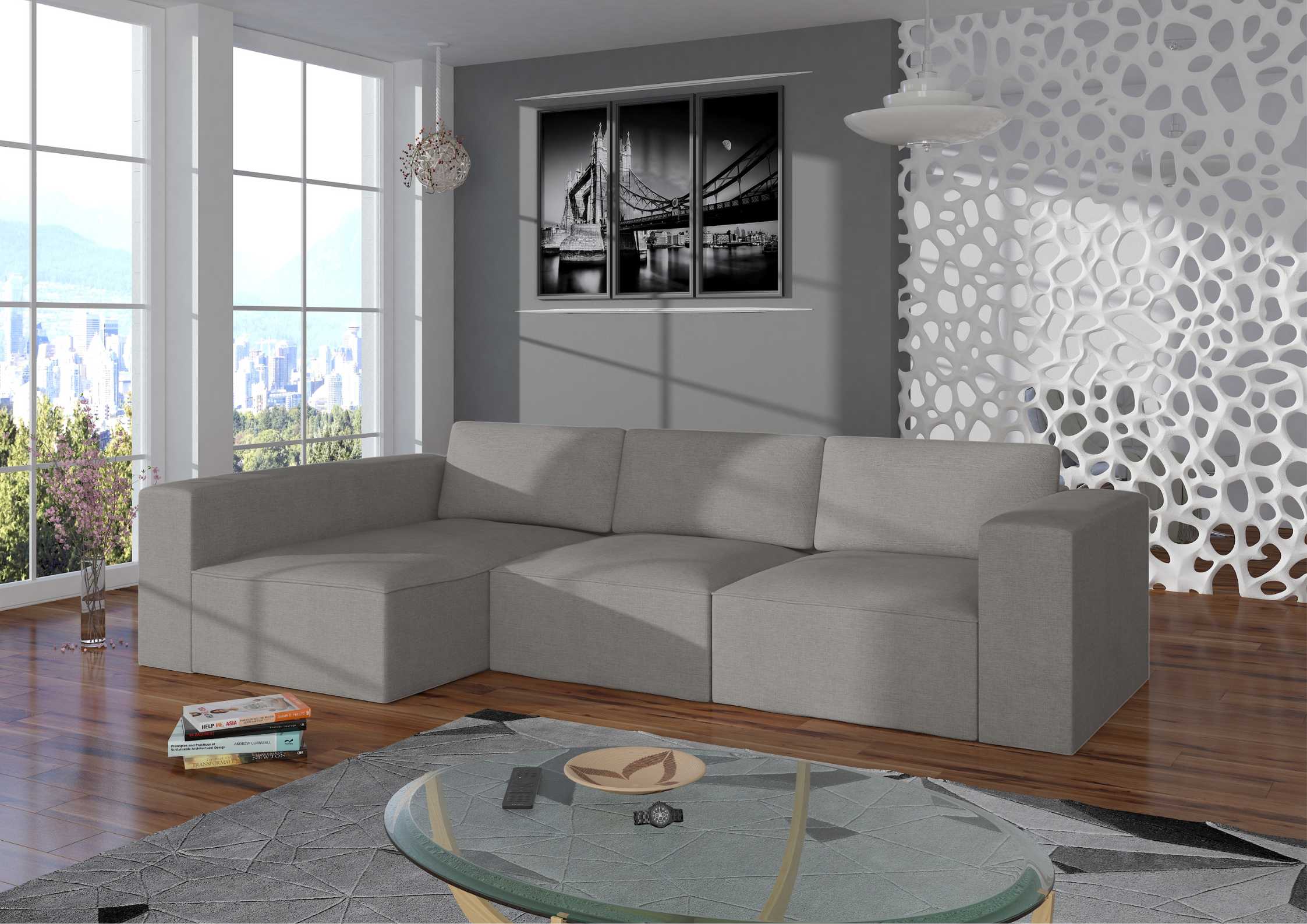 Modułowy narożnik z przeszyciami w kolorze grafitowym